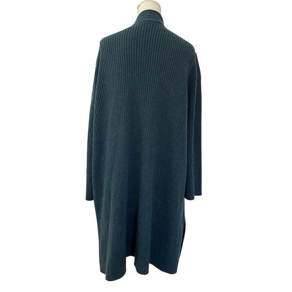 Eileen Fisher Italian Fine Merino Wool Long Cardigan Size 3X Blue Ribbed Luxury - Picture 4 of 7